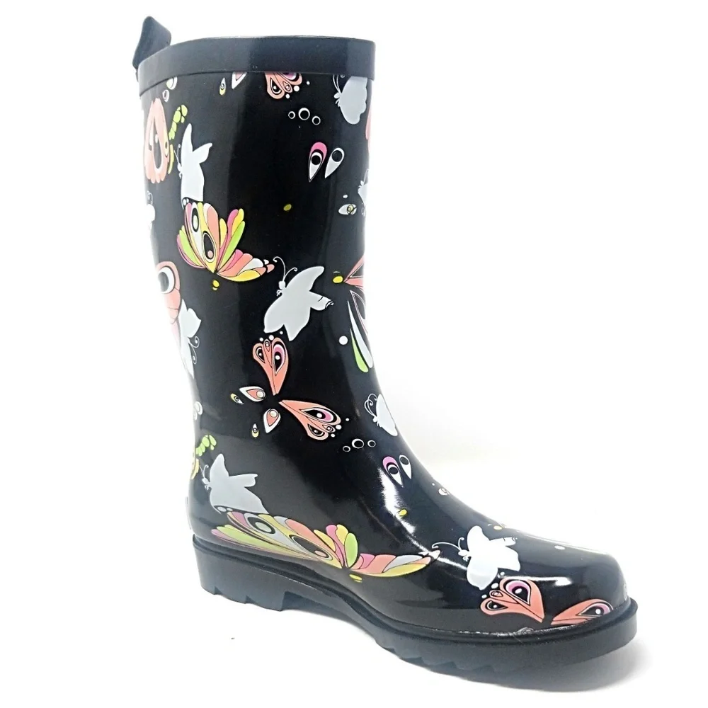 LAST PAIR! Cute Rubber Mid Calf Rain Boots, RB-3170 Butterfly